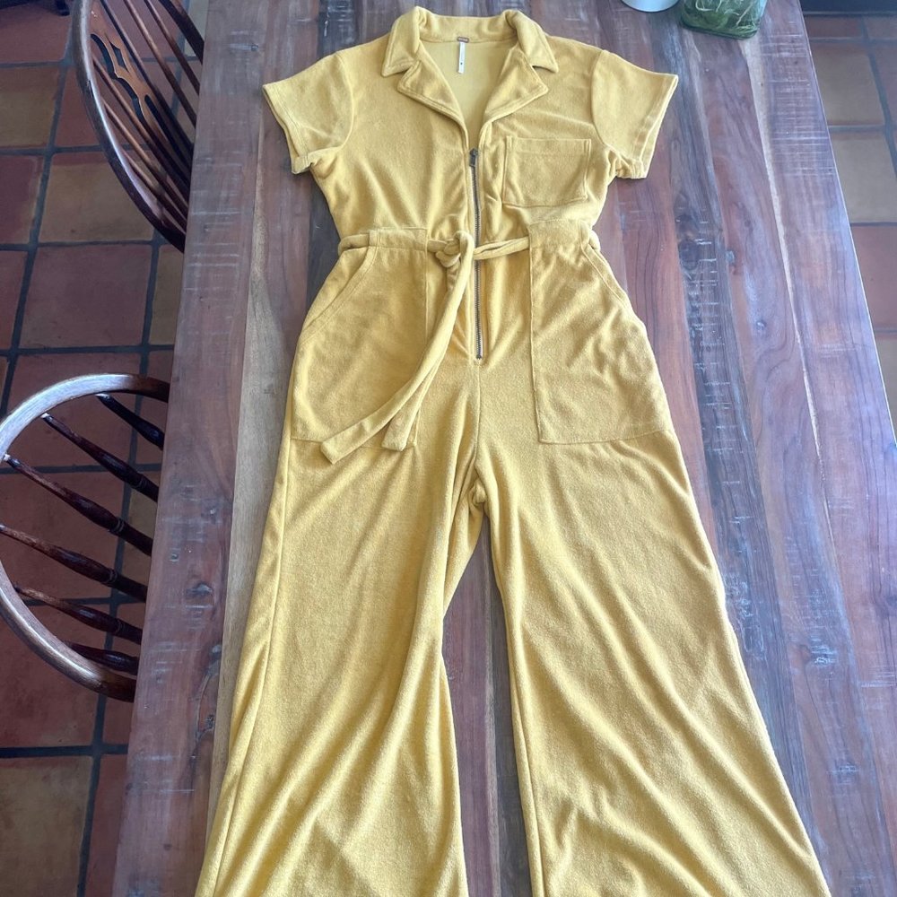 Free People Yellow Terry Cloth Jumpsuit Size Small